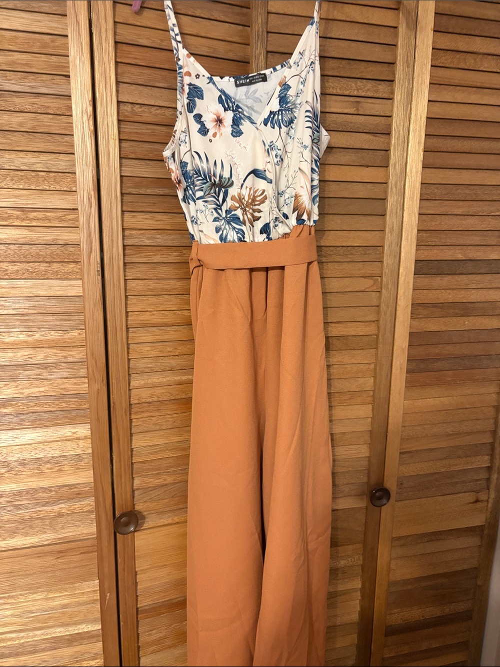 Floral-Top Wide Leg Jumpsuit in Rust